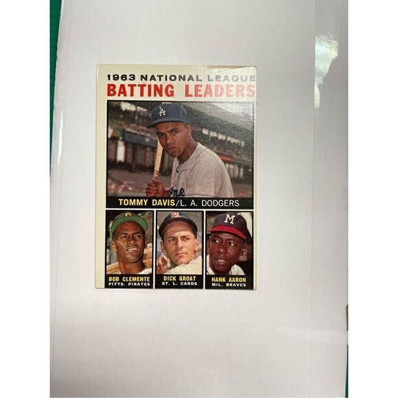 1963 topps national league batting leaders Davis,Clemente, and Hank Aaron #7 in - Picture 1 of 2